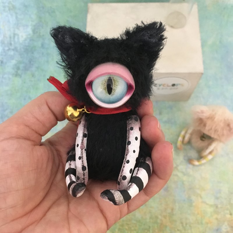 Tiny black kitten - cyclop _MADE TO ORDER in October! - Stuffed Dolls & Figurines - Other Materials Black