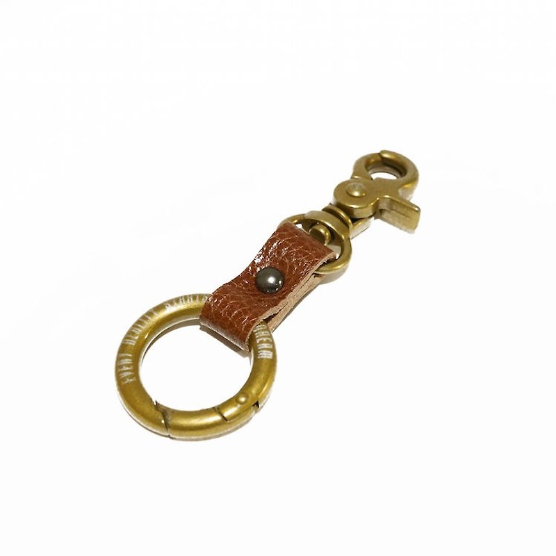 Brown melon grain leather diced double buckle key ring - ที่ห้อยกุญแจ - หนังแท้ สีนำ้ตาล