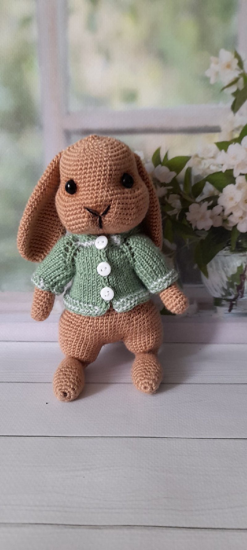 baby plush white bunny toy, newborn prop knit rabbit toys, stuffed animal easter - Kids' Toys - Wool Brown