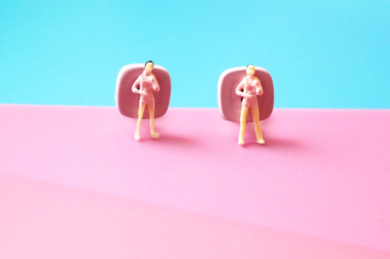 The little man standing - the pink girl - Earrings & Clip-ons - Plastic Pink