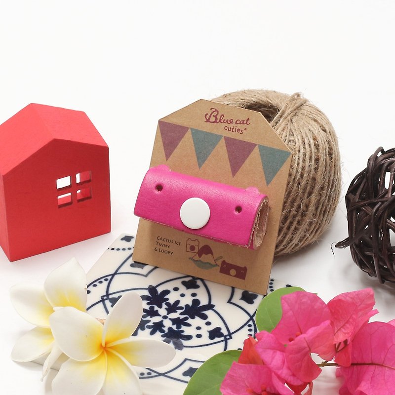 Cactus Ice Loopy Piggy Leather Handmade Headset Hub - Headphones & Earbuds Storage - Genuine Leather Pink