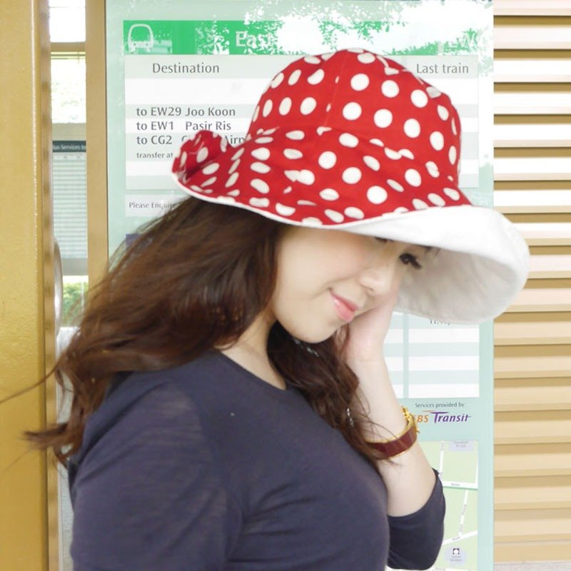 復古可逆寬邊太陽帽（太陽紫外線防護） - 帽子 - 聚酯纖維 紅色