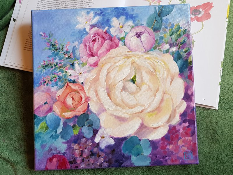 Original cute Floral artwork hand painted oil painting 01 - 壁貼/牆壁裝飾 - 其他材質 