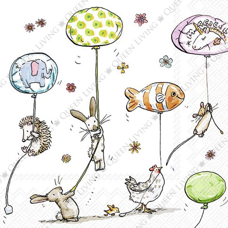 德國 IHR-33*33cm餐巾紙-汽球動物 - 桌布/桌巾/餐墊 - 紙 多色