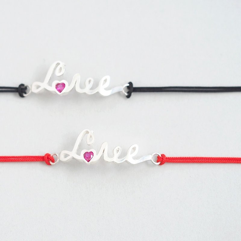 Ruby) Love string bracelet Silver 925 - สร้อยข้อมือ - โลหะ สีแดง