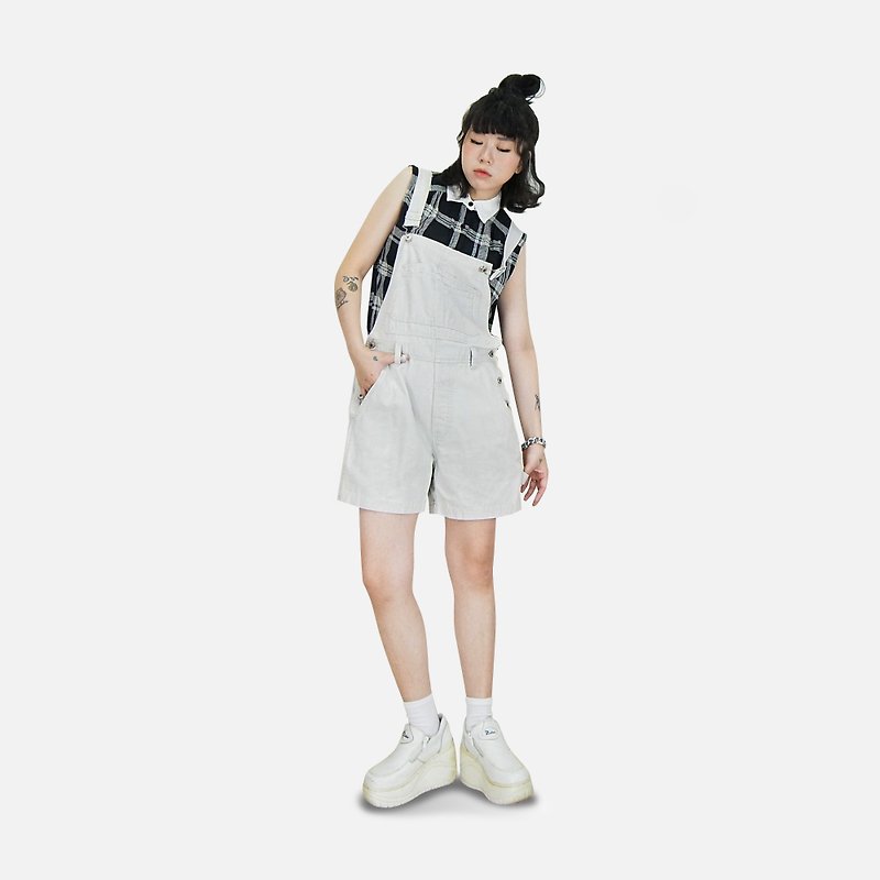 A‧PRANK: DOLLY :: VINTAGE retro with ivory plain casual shorts and suspenders - Overalls & Jumpsuits - Cotton & Hemp White