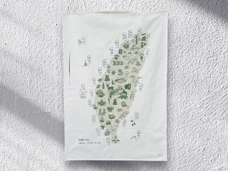 純手工絹印大掛布-雙色套印 臺灣地圖 - 海報/掛畫/掛布 - 棉．麻 