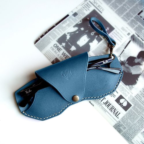 JOY & O-MAN Handmade Personalized Slim Glasses Case, Blue-Ocean Vegetable Tanned Leather