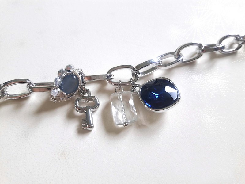 [Clearing] Personality Blue Diamond Platinum Bracelet - Bracelets - Stainless Steel Silver