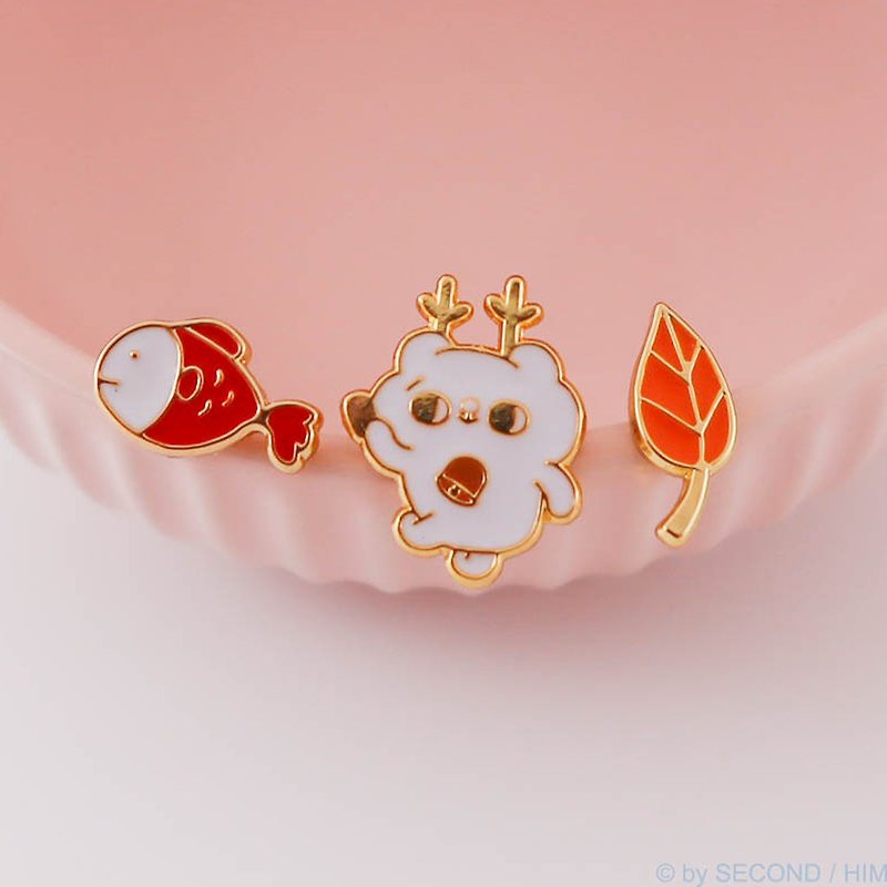 Shuangshuang cat lost in the forest three-piece earrings - ต่างหู - วัตถุเคลือบ 