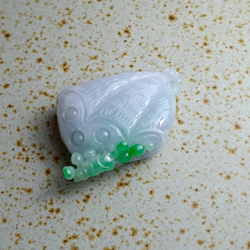 J0233天然翡翠A貨 . 冰糯淡紫底飄陽綠蓮蓬.鵬程萬里.掛飾. - 擺飾/家飾品 - 玉石 