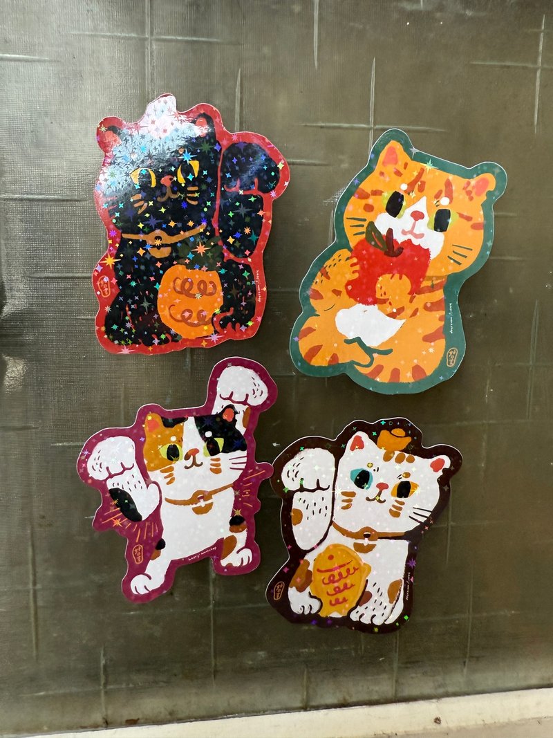 Lucky Cat_Four sets of shiny waterproof stickers_Hairiyoshi Manufacturing Co., Ltd. - สติกเกอร์ - วัสดุอื่นๆ สีกากี