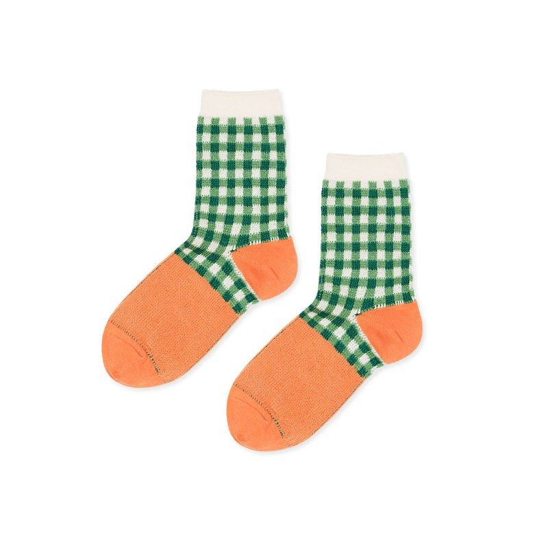 Hansel from Basel Green Plaid Socks / Socks / Comfortable Cotton Socks / Women's Socks - ถุงเท้า - ผ้าฝ้าย/ผ้าลินิน สีเขียว