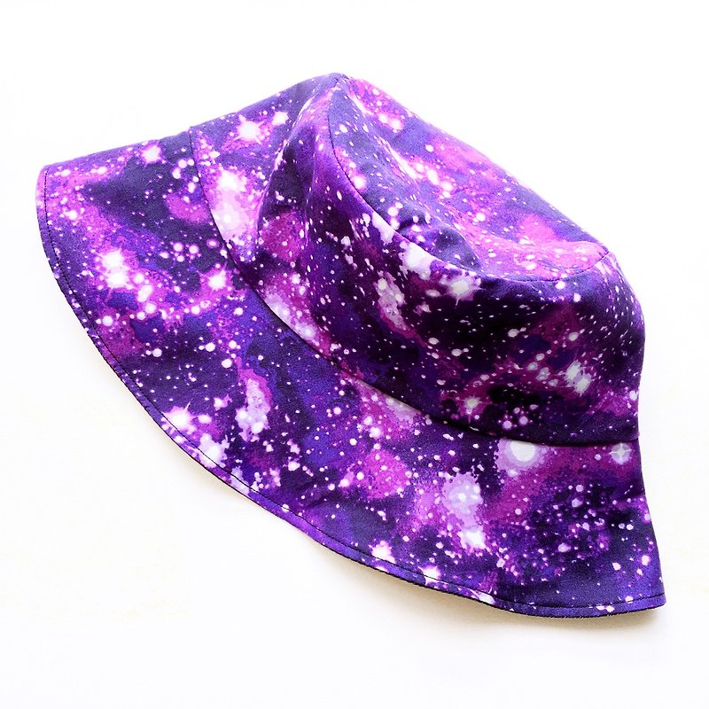 Starry sky series purple cosmic Linen fisherman hat handmade hat - Hats & Caps - Cotton & Hemp Purple