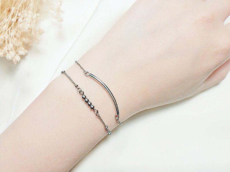 -Eyebrow and Moon Time-925 Silver Wild Single Tube Bracelet (2 types of smooth/twill optional) - Bracelets - Other Materials Silver