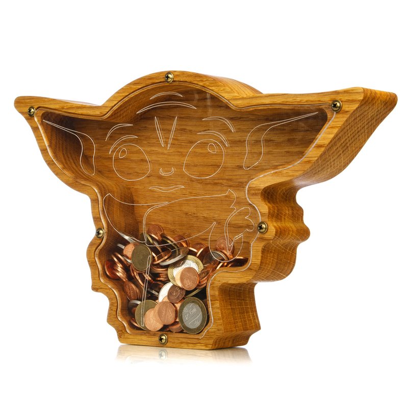 Wood piggy bank ALIEN Montessori star toy big ears Unique wars baby shower gift - 存錢筒 - 木頭 