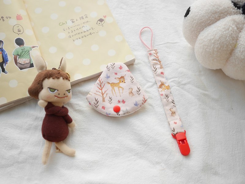 Two-in-one pacifier clip pacifier dust cover + pacifier chain pink deer style - อื่นๆ - ผ้าฝ้าย/ผ้าลินิน สึชมพู
