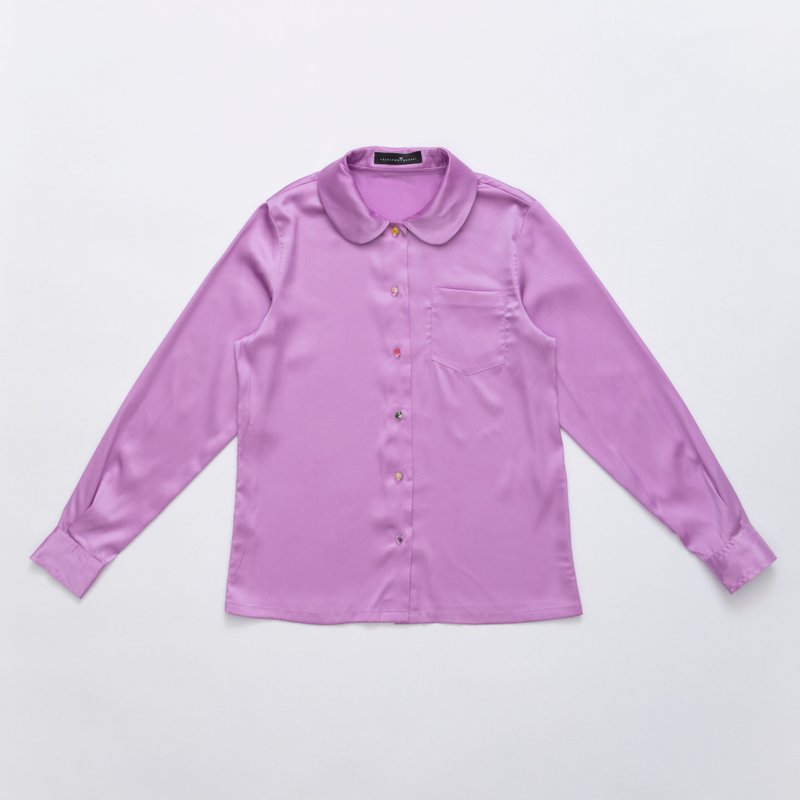 Peter pan collar satin shirt - 女襯衫 - 絲．絹 紫色