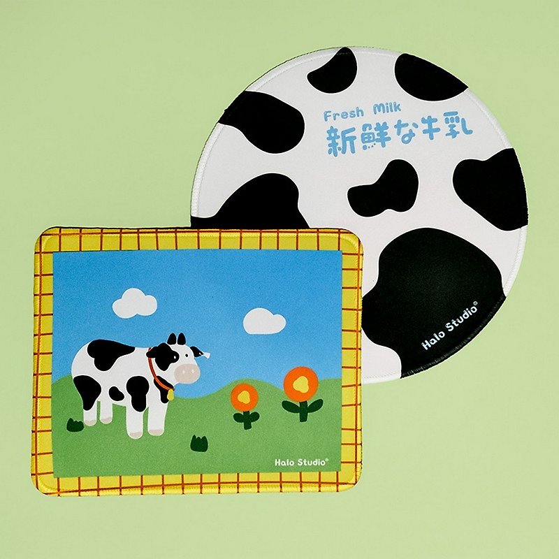 Fresh milk illustration cow mouse pad fabric seamed rubber bottom mouse pad - Mouse Pads - Rubber 