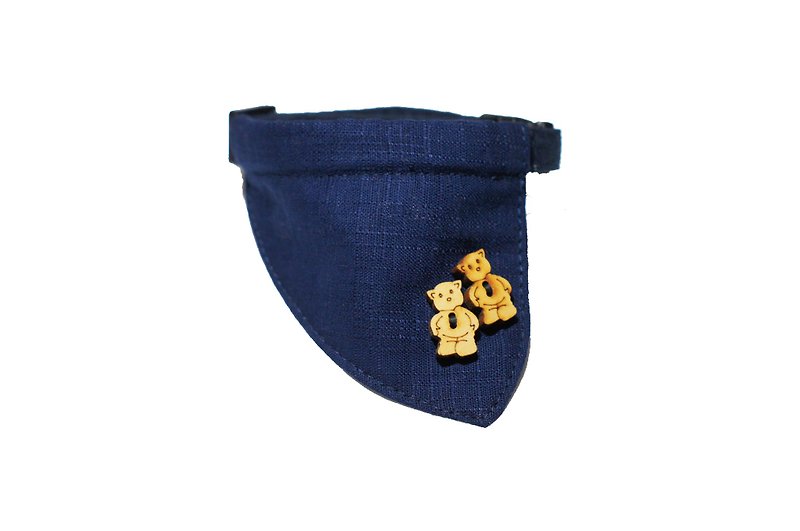 [AnnaNina] pet cat collar patchwork buckle triangle scarf left oblique wood bear S~M - Collars & Leashes - Cotton & Hemp 