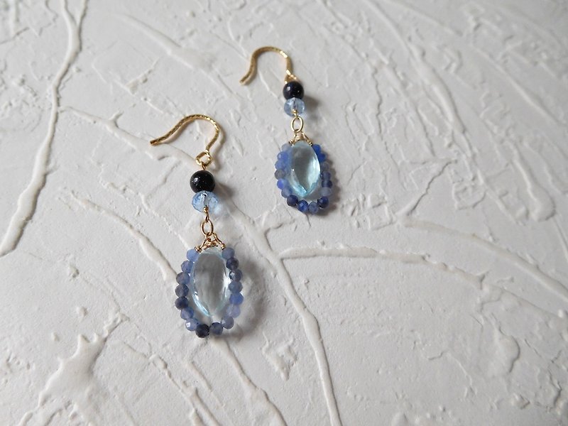 Pack 14k gold small ear hook topaz earrings can be changed to the reservation - Earrings & Clip-ons - Gemstone Blue