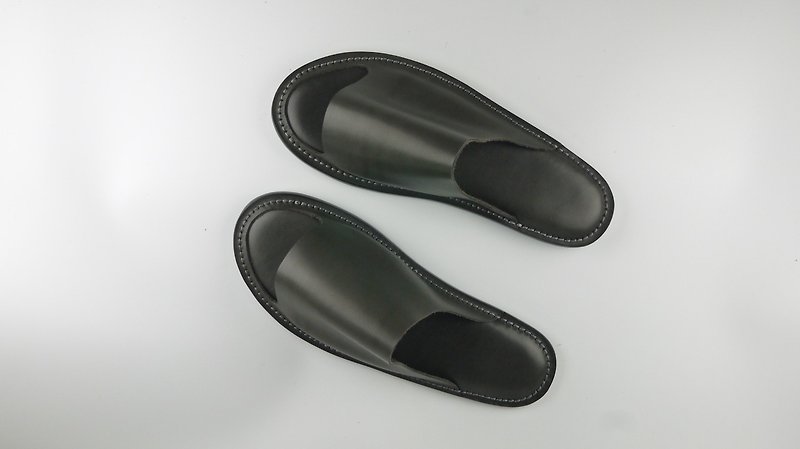YWC Indoor Leather Slippers Open Style Dark Gray - Indoor Slippers - Genuine Leather Gray