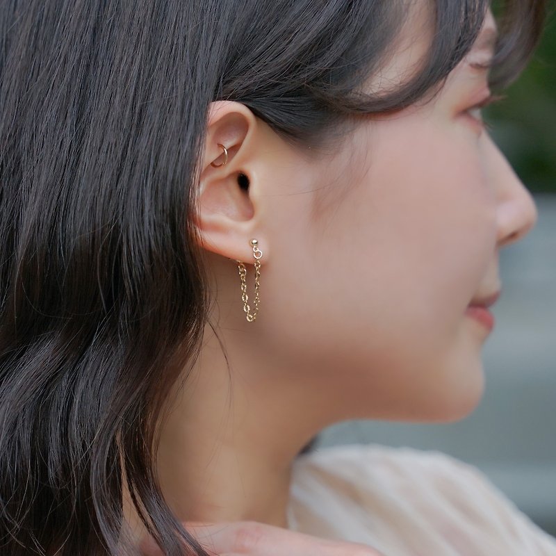 Water Ripple Long Chain Earrings 925 Sterling Silver 18k Gold Plated - ต่างหู - เงินแท้ สีทอง