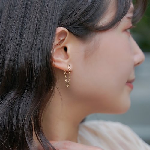 Zuzu Jewelry 水波紋長鍊耳環 925純銀鍍18k金