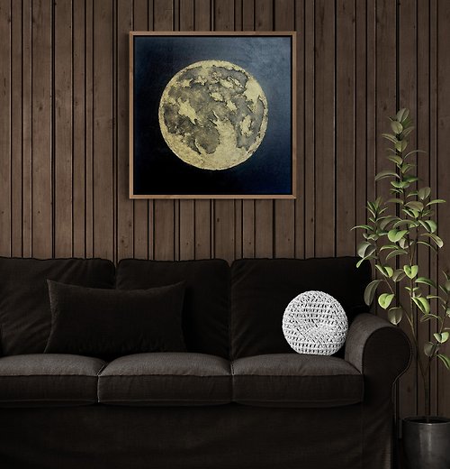 JuliaKotenkoArt Abstract gold moon oil painting on canvas painting Wall Ar for Living room
