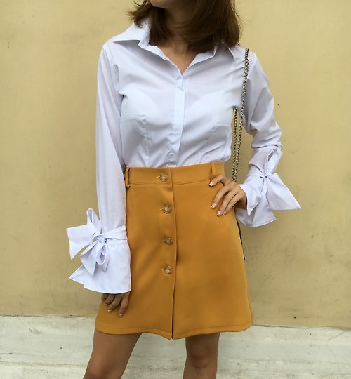 LAVEU Women yellow Mini skirt. Vintage circle skirt. A Line Mini Skirt. Orange skirt