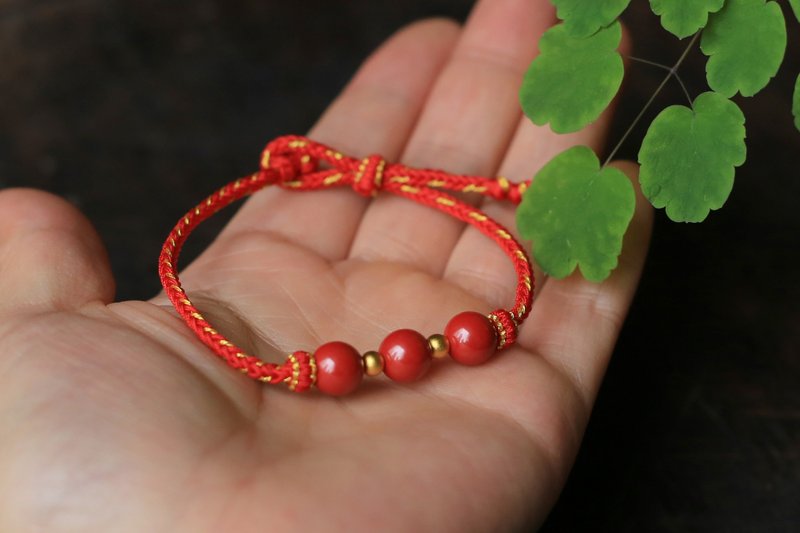 Spring and Autumn Handmade Rope | New Year Red Rope | High Content 8mm Imperial Sand Gold Spacer Beads | Auspicious Year - สร้อยข้อมือ - เครื่องประดับพลอย สีแดง