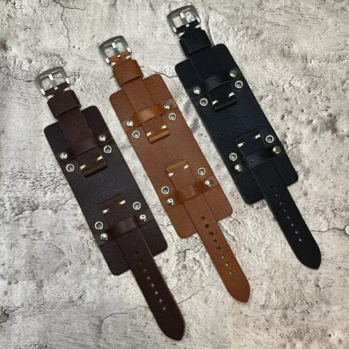 Timeless Leather Timeless Watchband 軍事風格手作牛皮真皮男士錶帶18/20/22/24MM