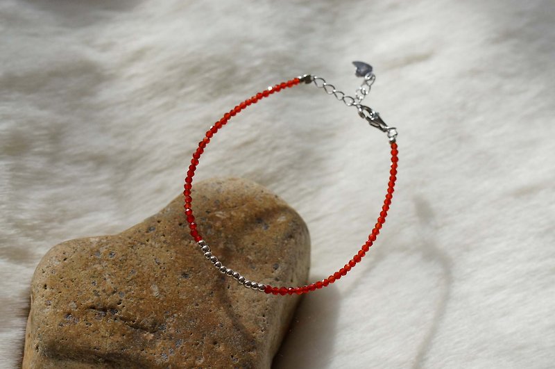 紅瑪瑙銀手鍊 ( Red Agate Bracelet with Linear Alloy ) - 手鍊/手鐲 - 寶石 紅色