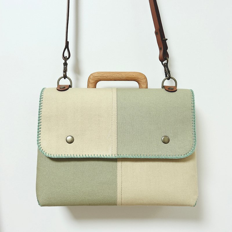 mini bag _ Color block B+B M-1size - 手提包/手提袋 - 其他材質 卡其色