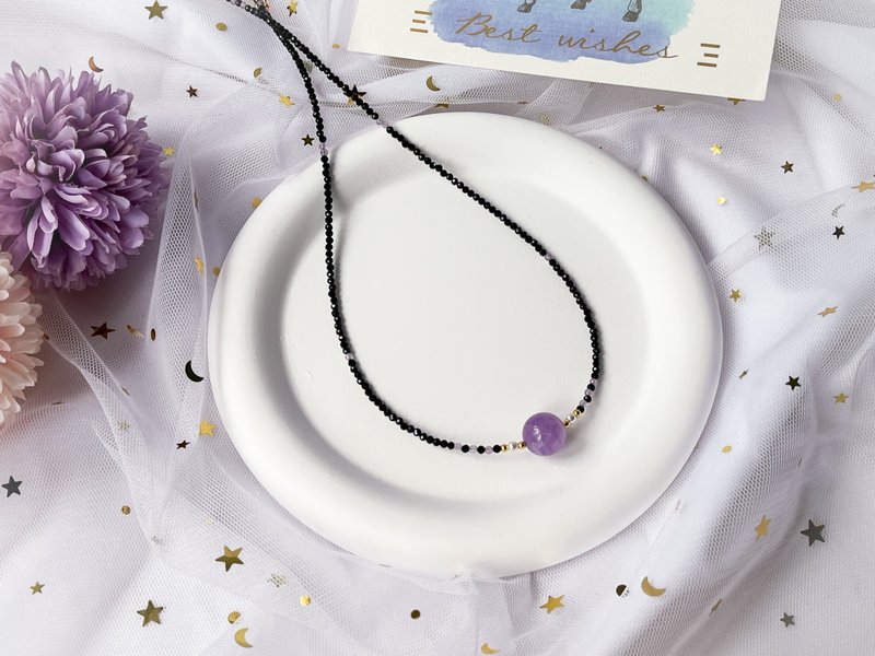 [Spirit] Lavender Amethyst Amethyst Black Spiny Shell Beads 14K Gold Filled Design Necklace - สร้อยคอ - คริสตัล หลากหลายสี