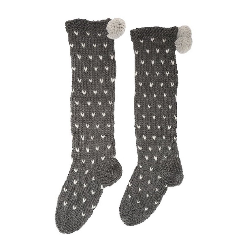 英國PomPom超厚愛心圖案羊毛混紡手工編織襪子 - 其他 - 聚酯纖維 灰色