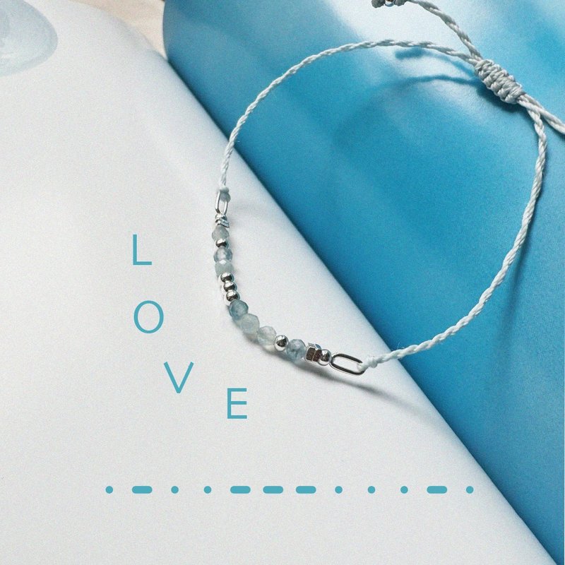 Found.Myth Natural Aquamarine Morse Code Bracelet Customized Water Touchable Sterling Silver - Bracelets - Sterling Silver Blue