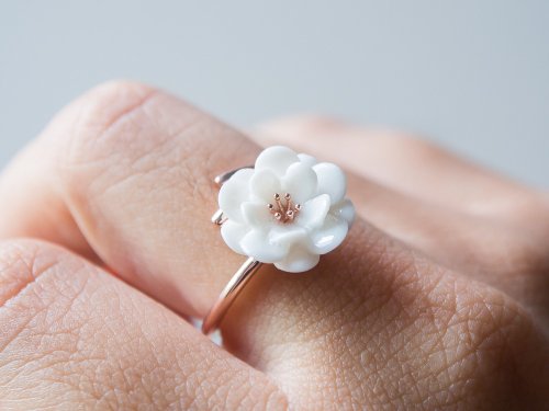 N74 梅の花模様の丸いシルバーリング silver 刻印 リング 梅 16号 受注制作＞梅の花のリング うめ はな シルバー R074 指輪