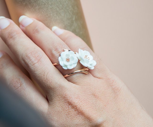 925スターリングシルバー 花形リング Smyoue-女性のための蓮の花の形をしたスターリングシルバー