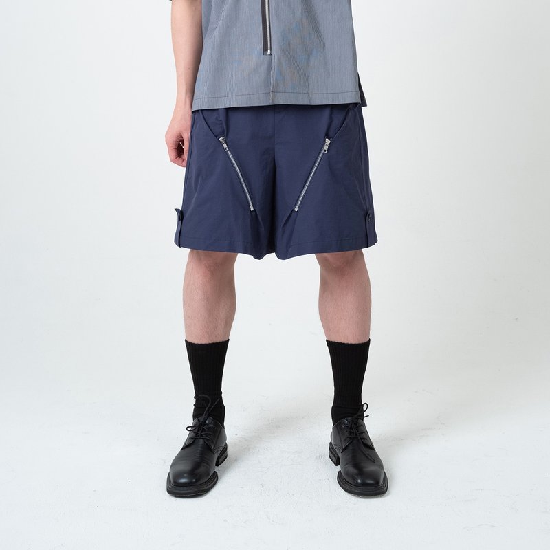 bias zip shorts - Unisex Pants - Cotton & Hemp Blue