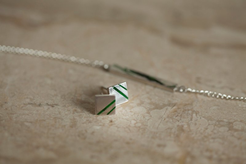 Sterling silver striped enamel earrings-yellow and green transparent-a pair/changeable clip - ต่างหู - วัตถุเคลือบ สีเขียว