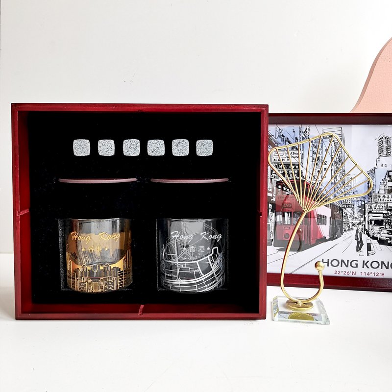 客製化禮物|移民禮物 相框木盒紀念日禮物 HK地圖 - 酒杯/酒器 - 玻璃 
