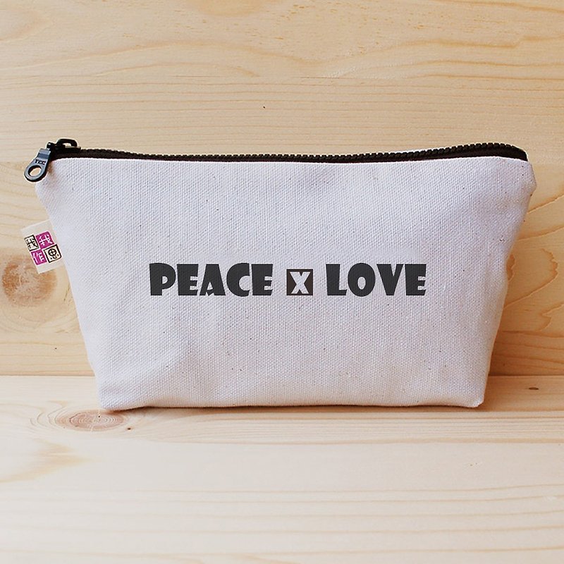 Positive energy big pencil bag - peace and love - Pencil Cases - Cotton & Hemp White