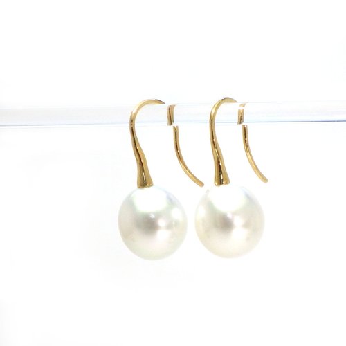 White south sea pearl hook earrings K18 yellow gold - Shop