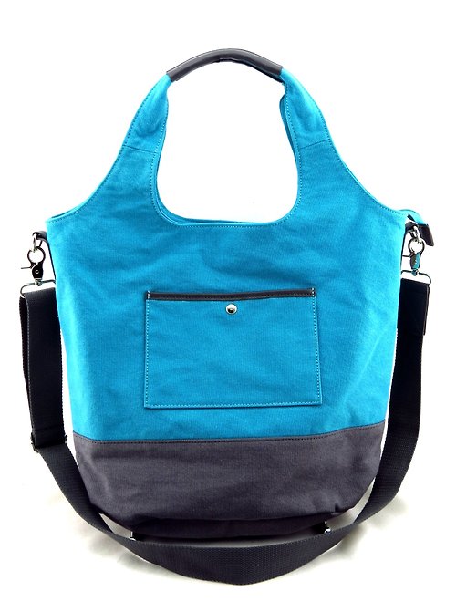 Esther Accessories 帆布2用袋(連可拆式肩帶) - 湖水藍/灰色