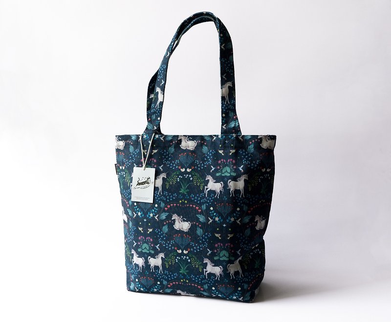 Unicorns zipper canvas tote - Emerald blue - Handbags & Totes - Polyester Multicolor