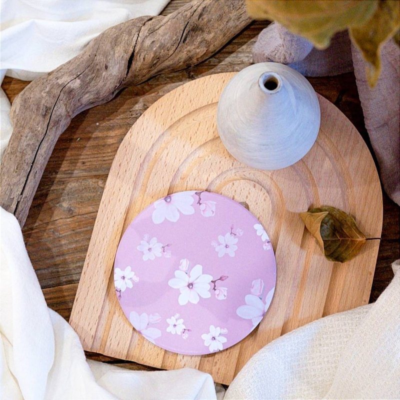 Floral illustration ceramic coaster - ที่รองแก้ว - ดินเผา 