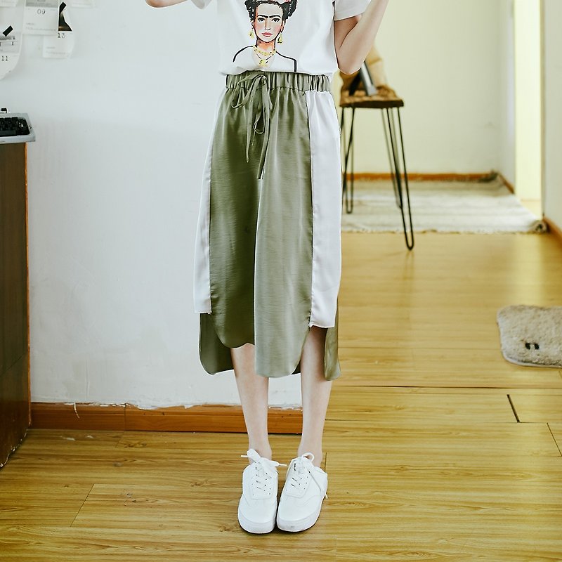安妮陳2018夏裝新款文藝女裝拼色系帶半身裙 - 裙子/長裙 - 聚酯纖維 綠色
