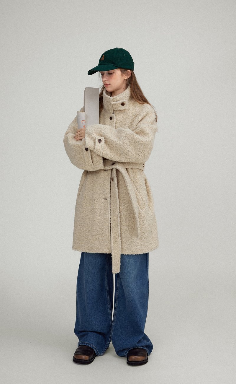 Nordic film retro stand collar wool mid-length coat - เสื้อสูท/เสื้อคลุมยาว - วัสดุอื่นๆ 