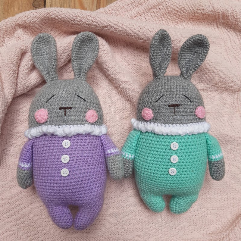 Sleeping Bunny Rabbit Crochet Bunny Pastel Bunny Stuffed toys Animals Plush toys - 寶寶/兒童玩具/玩偶 - 壓克力 多色